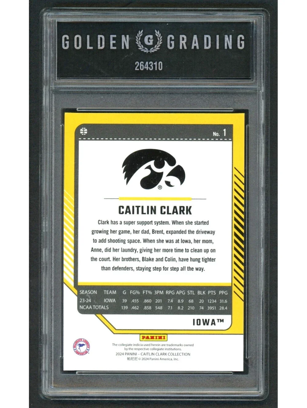 2024 Panini Caitlin Clark Collection Donruss Caitlin Clark #1 (RC) Graded Mint 9